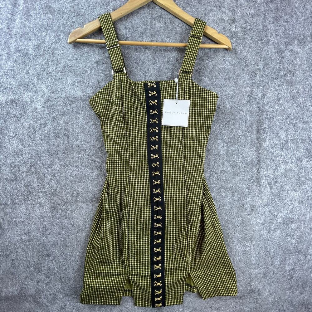 Honey Punch Katy Hook‎ & Eye Dress Womens XS Yellow Plaid Academia Schoolgirl